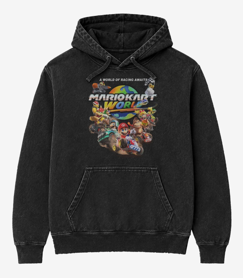 Poleron Canguro Acid Wash Negro de Mario Kart World