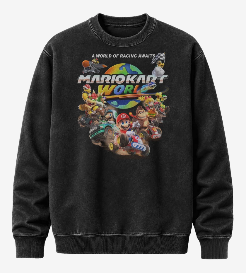 Poleron Polo Acid Wash Negro de Mario Kart World