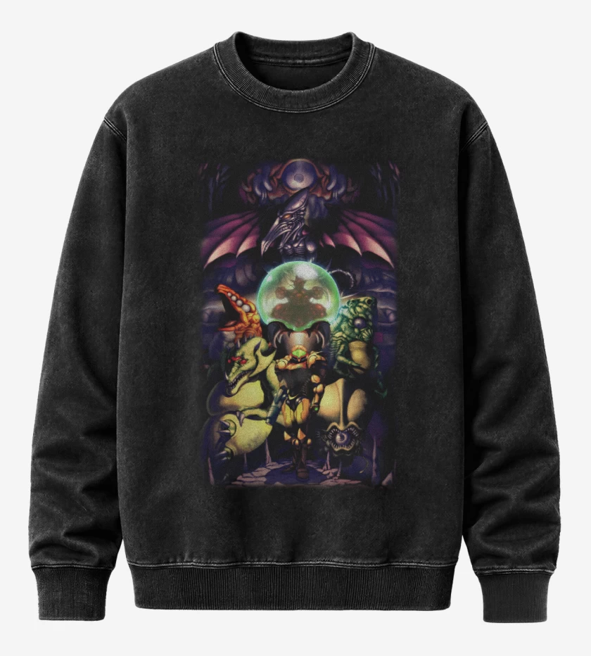 Poleron Polo Acid Wash Negro de Metroid full color