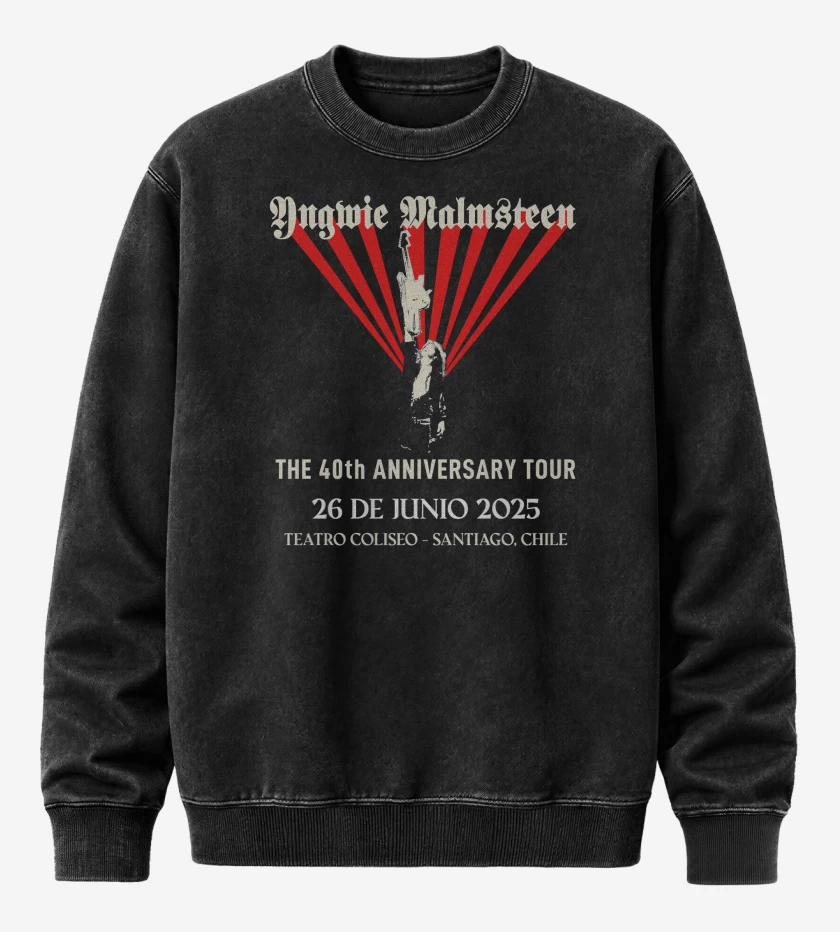 Poleron Polo Acid Wash Negro de Yngwie Malmsteen 40 Aniversario