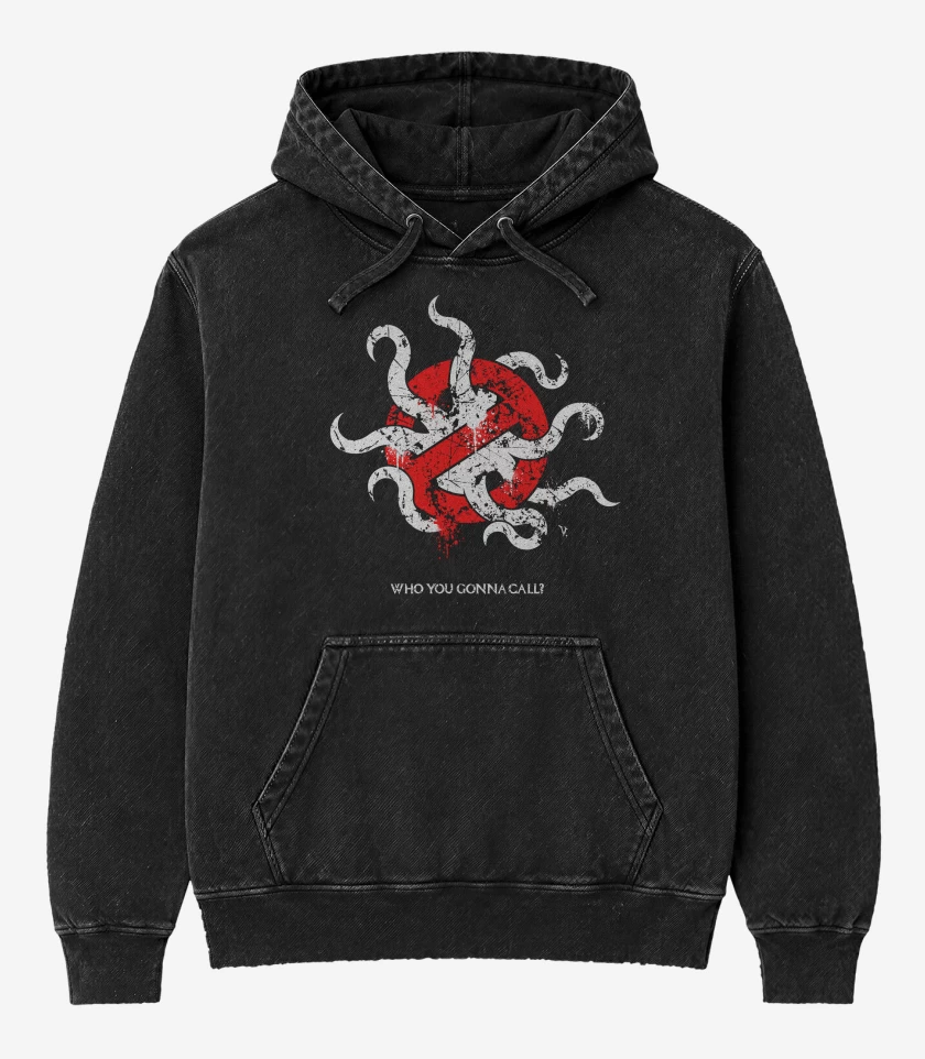 Poleron Canguro Acid Wash Negro de Cazafantasmas Lovecraft