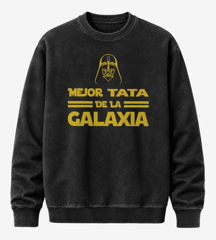 Poleron Polo Acid Wash Negro de Mejor Tata de la Galaxia
