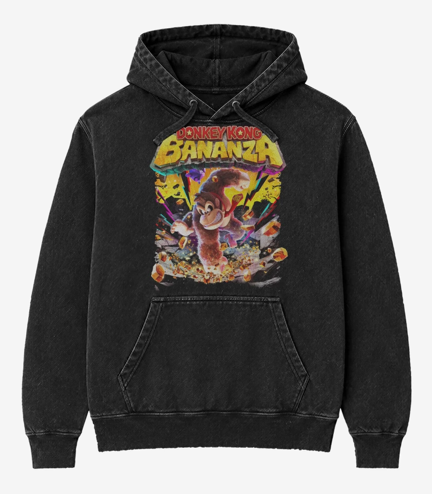 Poleron Canguro Acid Wash Negro de Donkey Kong Bananza