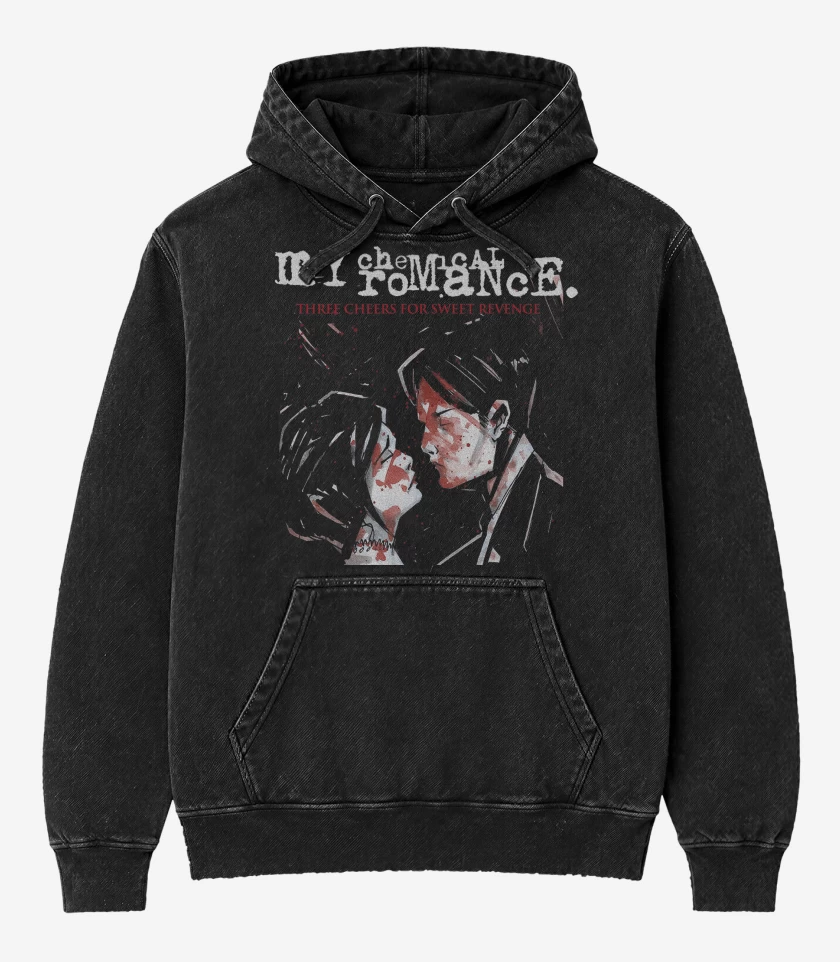 Poleron Canguro Acid Wash Negro de My Chemical Romance Three Cheers