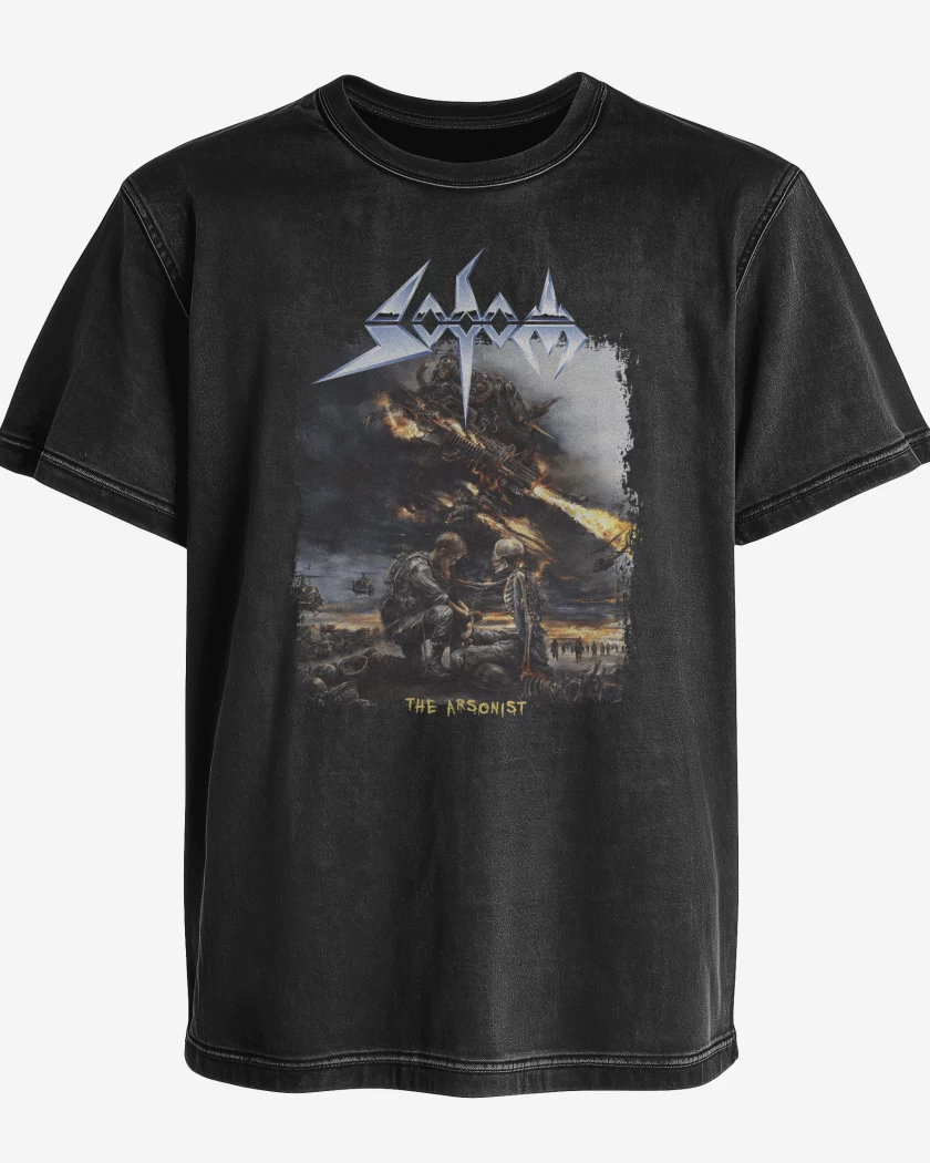 Polera desgastada Negro de Sodom The Arsonist