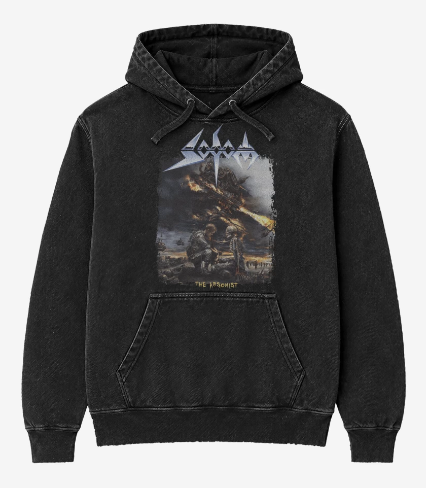 Poleron Canguro Acid Wash Negro de Sodom The Arsonist