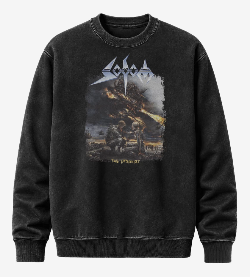 Poleron Polo Acid Wash Negro de Sodom The Arsonist