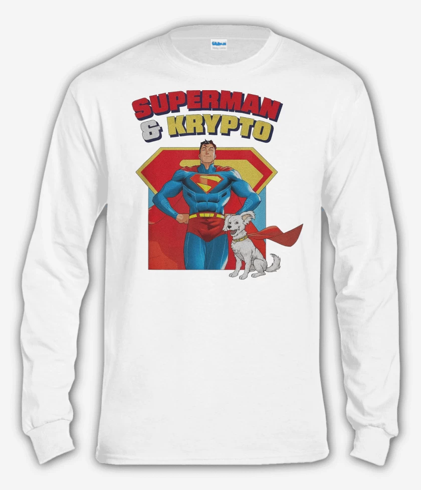 Polera manga larga Blanco de New Superman and New Krypto