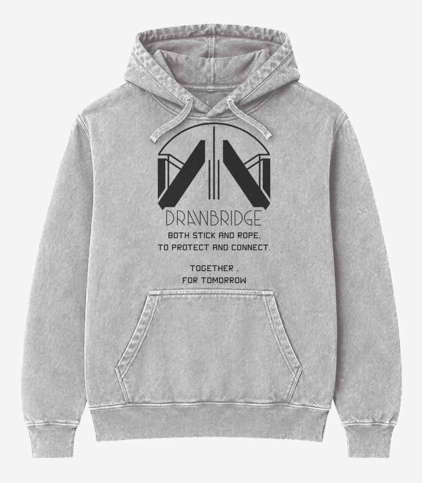 Poleron Canguro Acid Wash Gris Melange de Death Stranding Drawbridge N