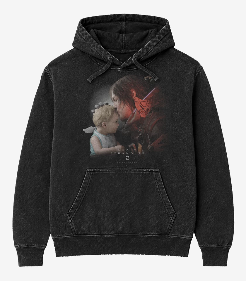 Poleron Canguro Acid Wash Negro de Death Stranding 2 Sam & Lou