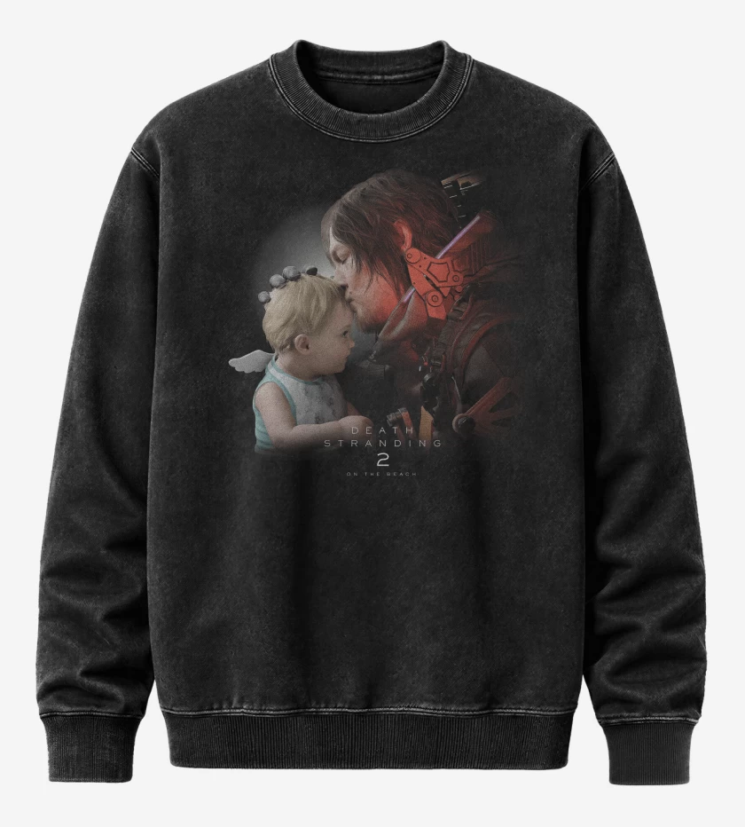 Poleron Polo Acid Wash Negro de Death Stranding 2 Sam & Lou