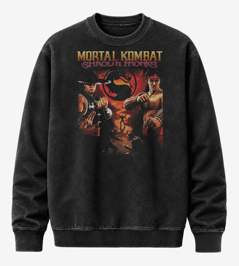 Poleron Polo Acid Wash Negro de Mortal Kombat Shaolin Monks