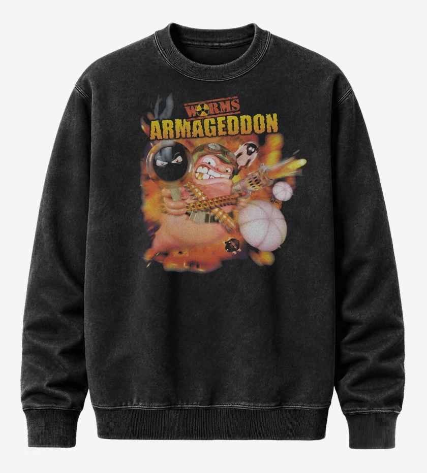 Poleron Polo Acid Wash Negro de Worms Armageddon