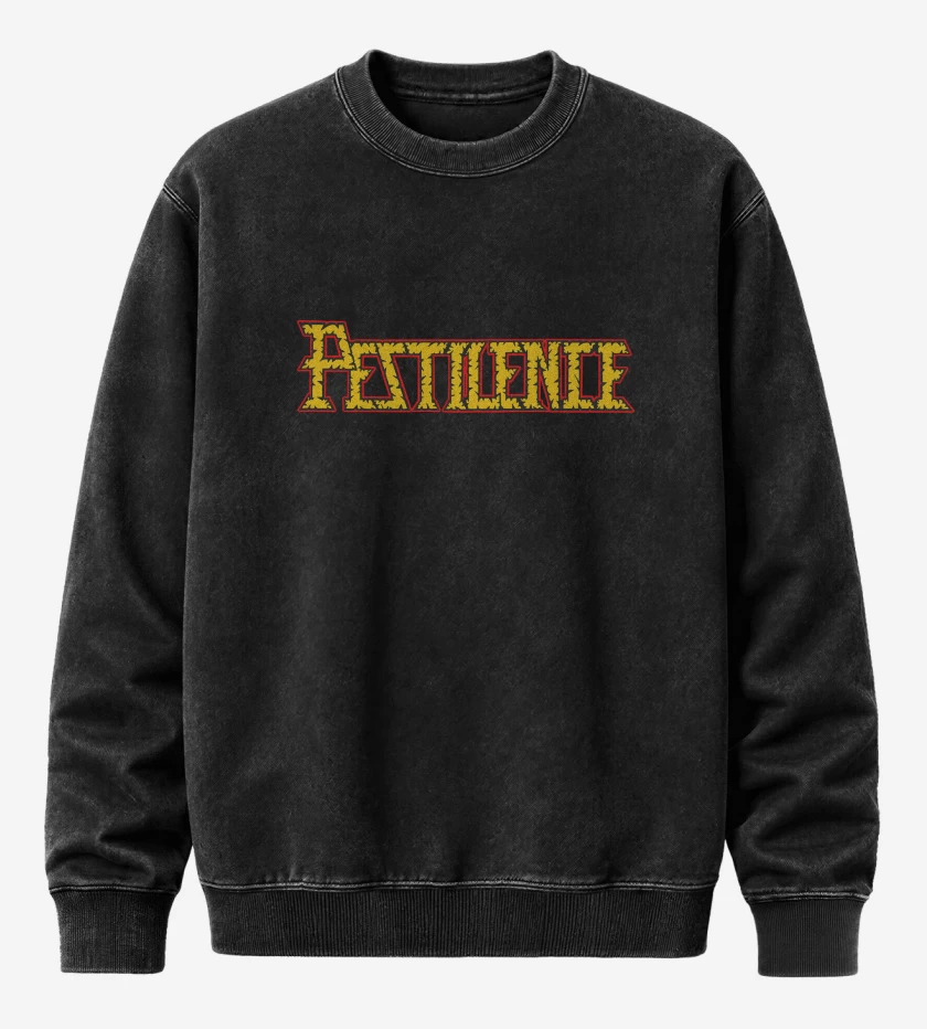 Poleron Polo Acid Wash Negro de Pestilence Logo