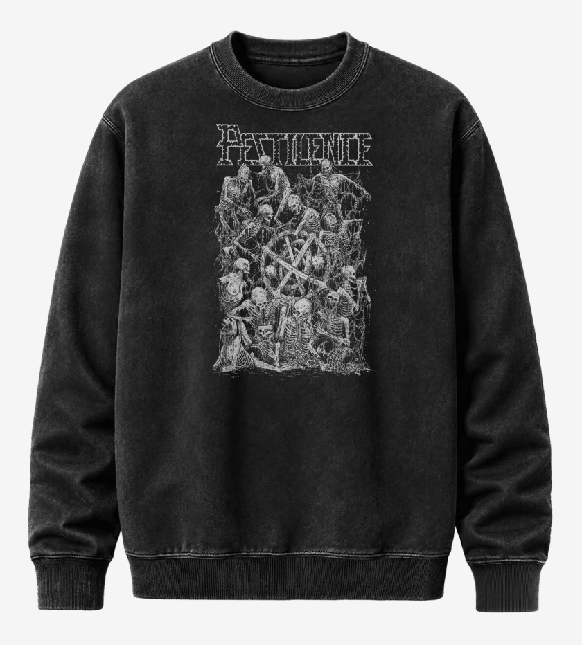 Poleron Polo Acid Wash Negro de Pestilence Corpses