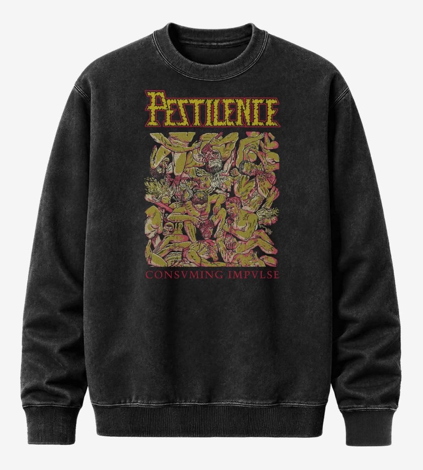 Poleron Polo Acid Wash Negro de Pestilence Consuming 