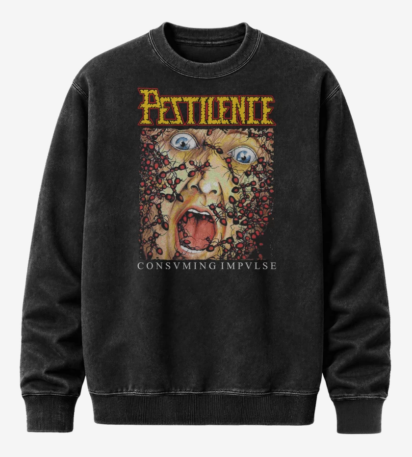 Poleron Polo Acid Wash Negro de Pestilence Consuming Impulse