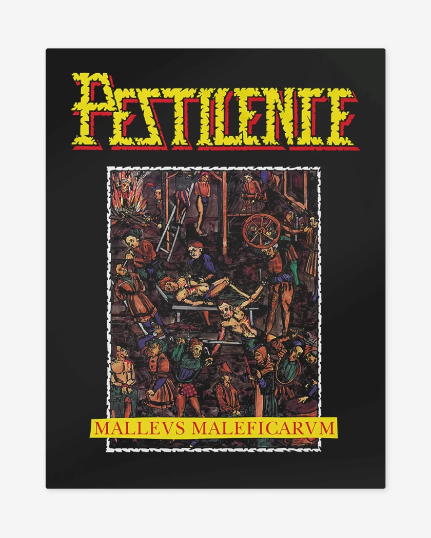 Print metalico Negro de Pestilence Malleus Maleficarum