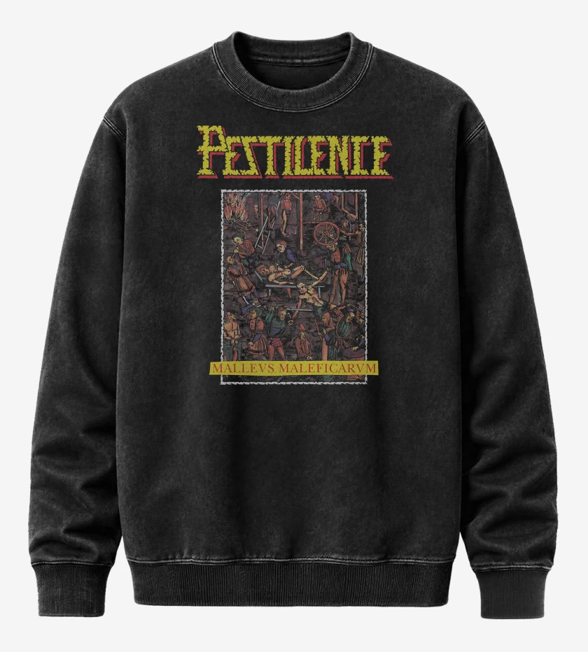 Poleron Polo Acid Wash Negro de Pestilence Malleus Maleficarum
