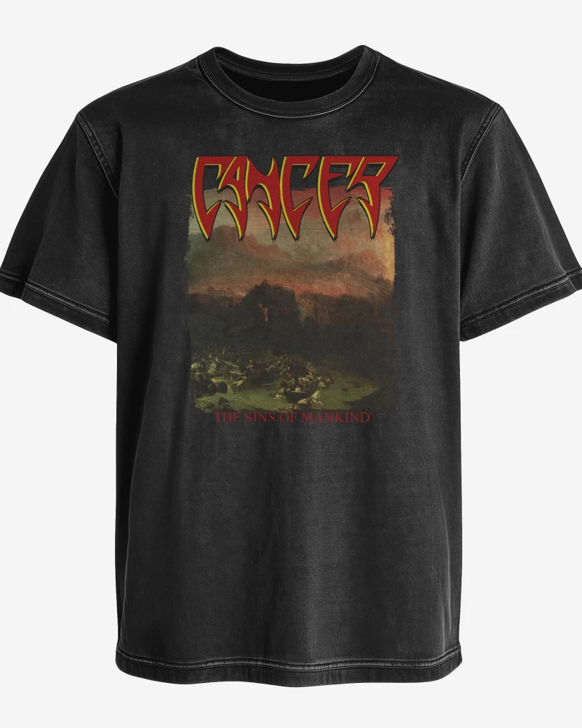 Polera desgastada Negro de Cancer The Sins of Mankind