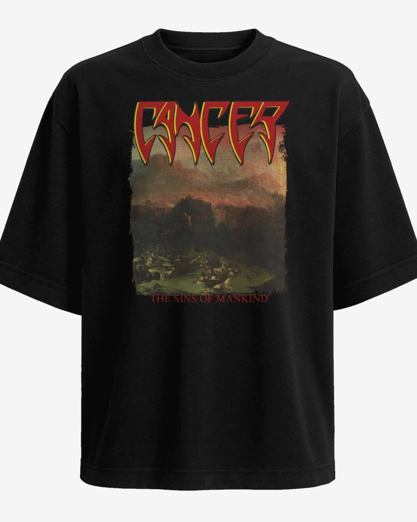 Polera Oversize Negro de Cancer The Sins of Mankind