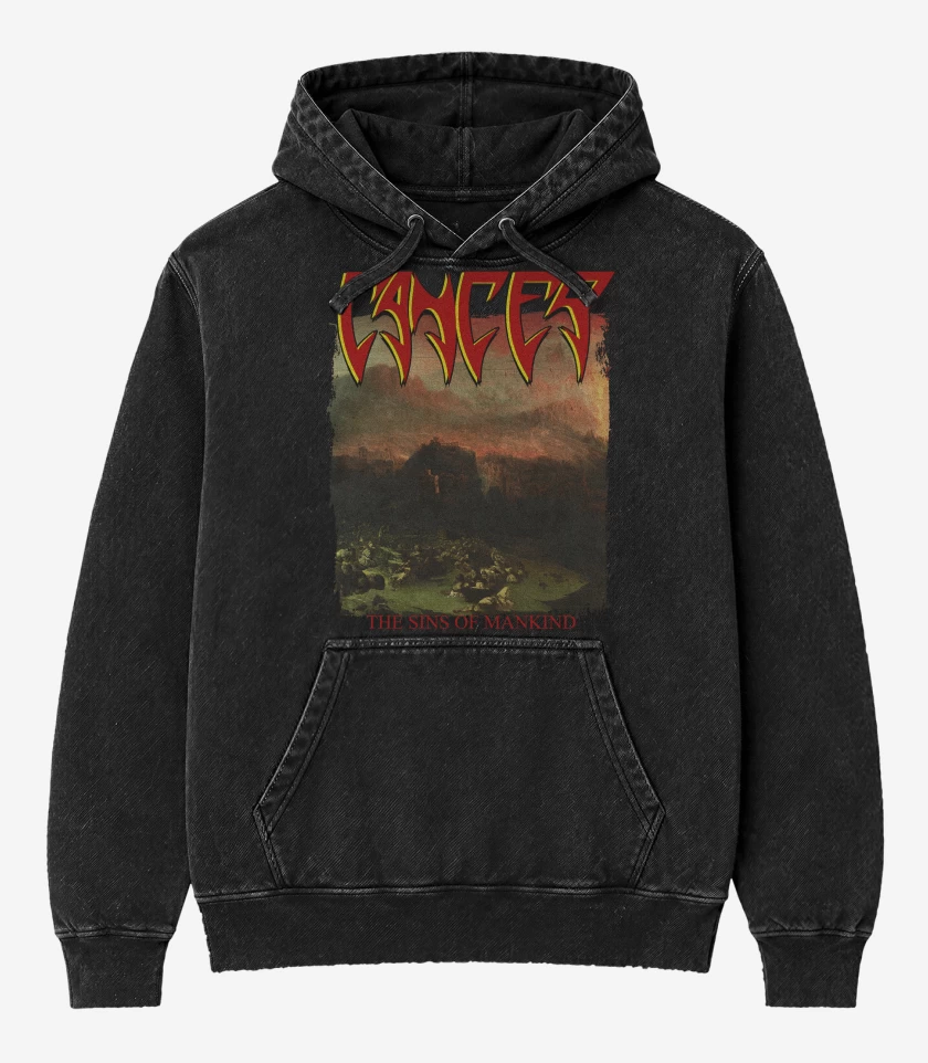 Poleron Canguro Acid Wash Negro de Cancer The Sins of Mankind