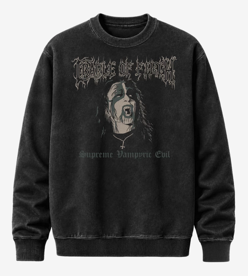 Poleron Polo Acid Wash Negro de Cradle of Filth Supreme Vampyric Evil