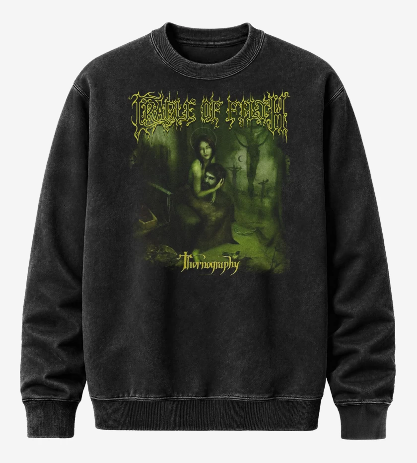Poleron Polo Acid Wash Negro de Cradle of Filth Thornography