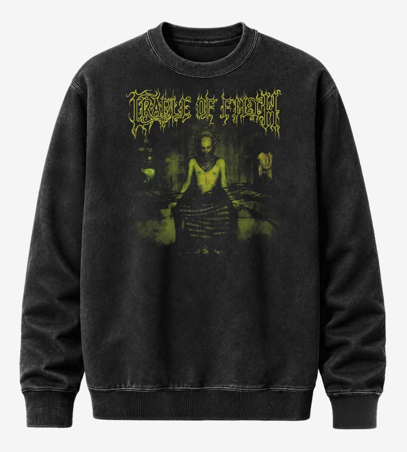 Poleron Polo Acid Wash Negro de Cradle of Filth Faster
