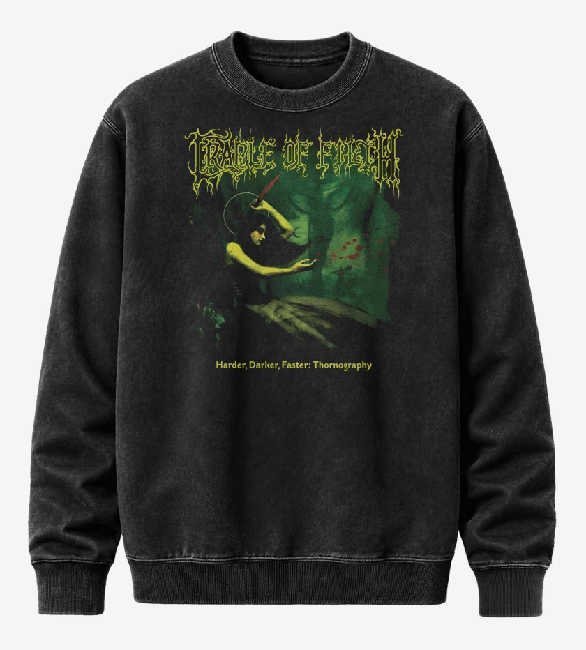 Poleron Polo Acid Wash Negro de Cradle of Filth Harder Darker Faster