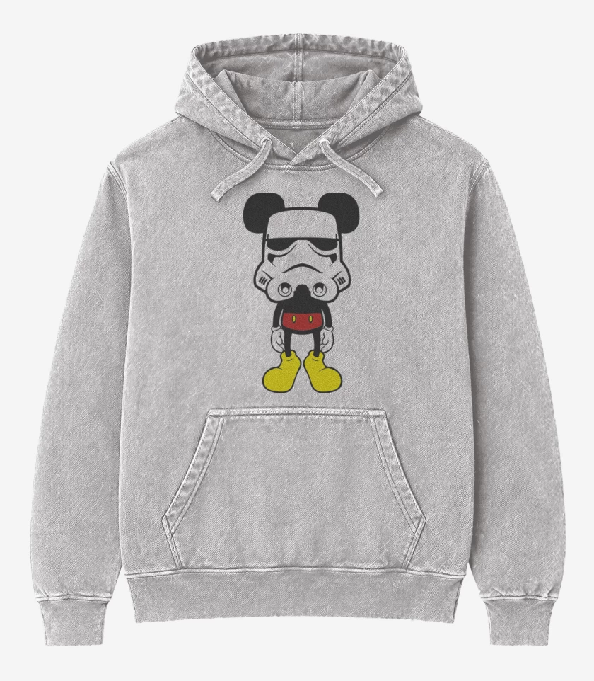 Poleron Canguro Acid Wash Gris Melange de Mickey trooper