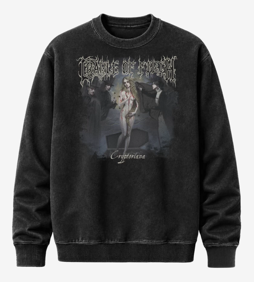 Poleron Polo Acid Wash Negro de Cradle of Filth Cryptoriana