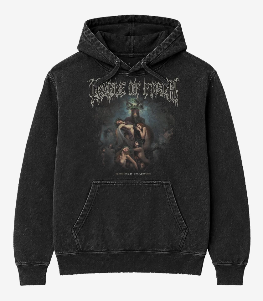 Poleron Canguro Acid Wash Negro de Cradle of Filth Hammer of the Witches