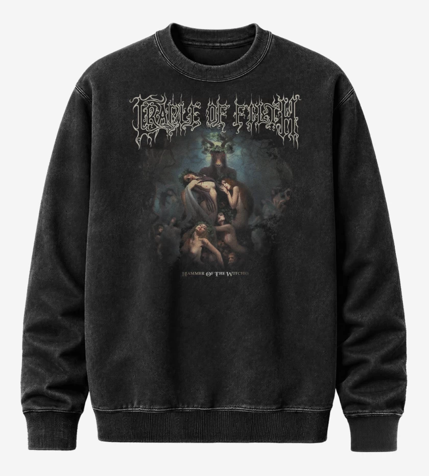 Poleron Polo Acid Wash Negro de Cradle of Filth Hammer of the Witches