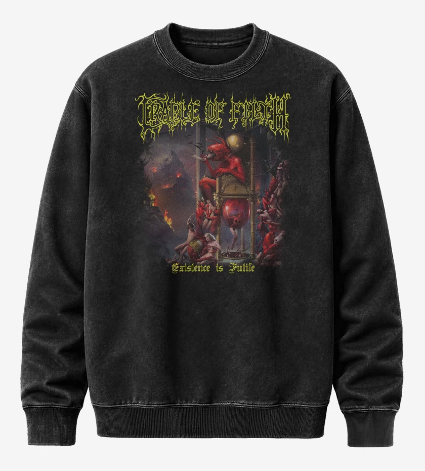 Poleron Polo Acid Wash Negro de Cradle of Filth Existence is Futile