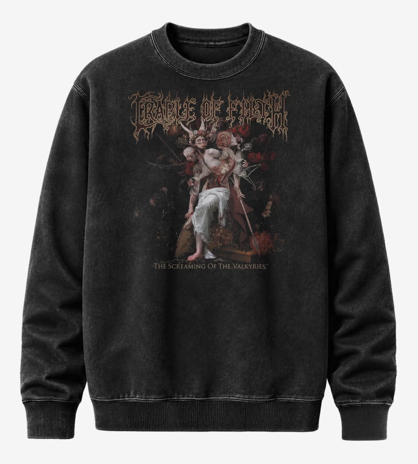 Poleron Polo Acid Wash Negro de Cradle of Filth The Screamig of the Valkyries