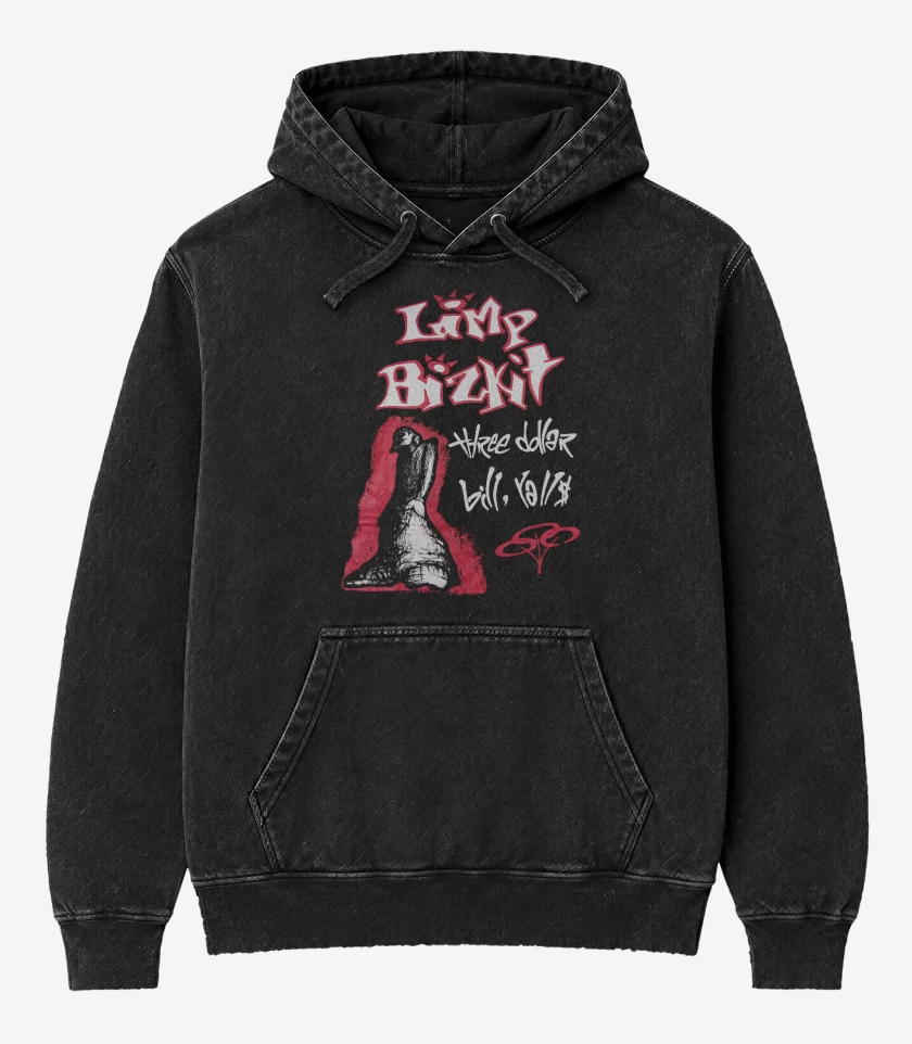 Poleron Canguro Acid Wash Negro de Limp Bizkit Three Dollar 