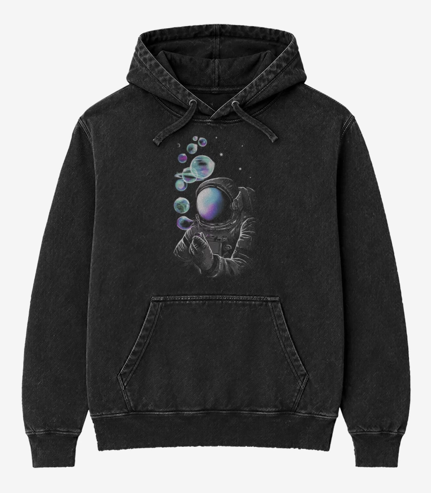 Poleron Canguro Acid Wash Negro de Astronauta 6