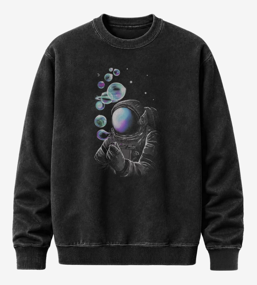 Poleron Polo Acid Wash Negro de Astronauta 6