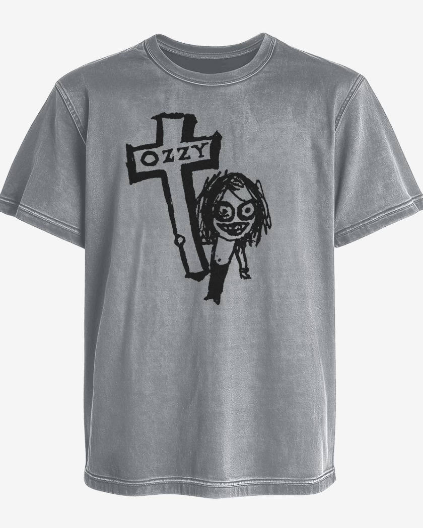 Polera desgastada Gris Melange de Ozzy Osbourne Cross