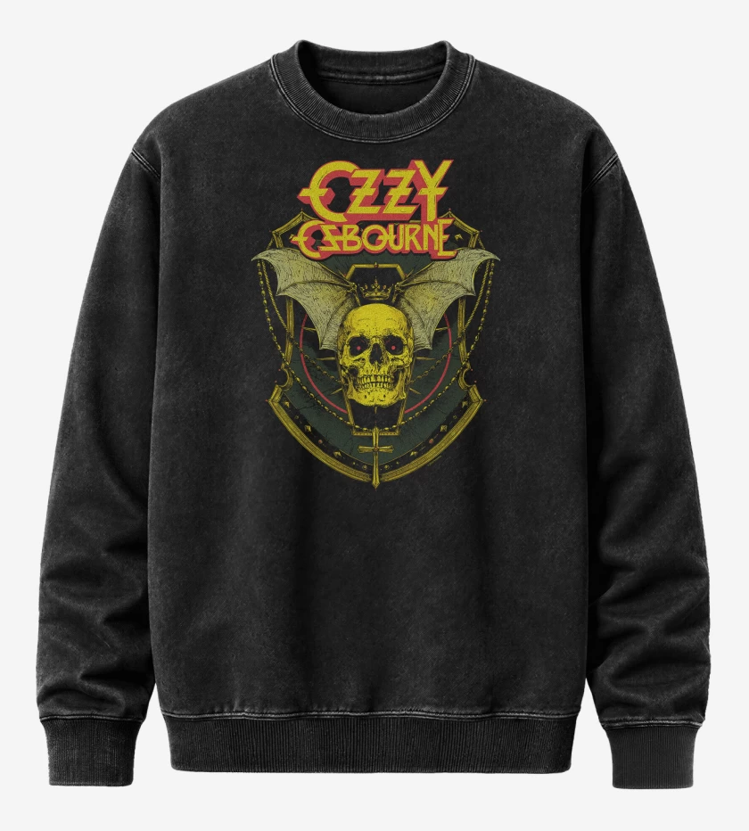 Poleron Polo Acid Wash Negro de Ozzy Osbourne Skull