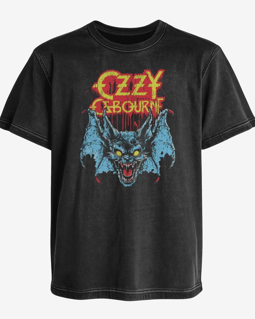 Polera desgastada Negro de Ozzy Osbourne Rabid Bat