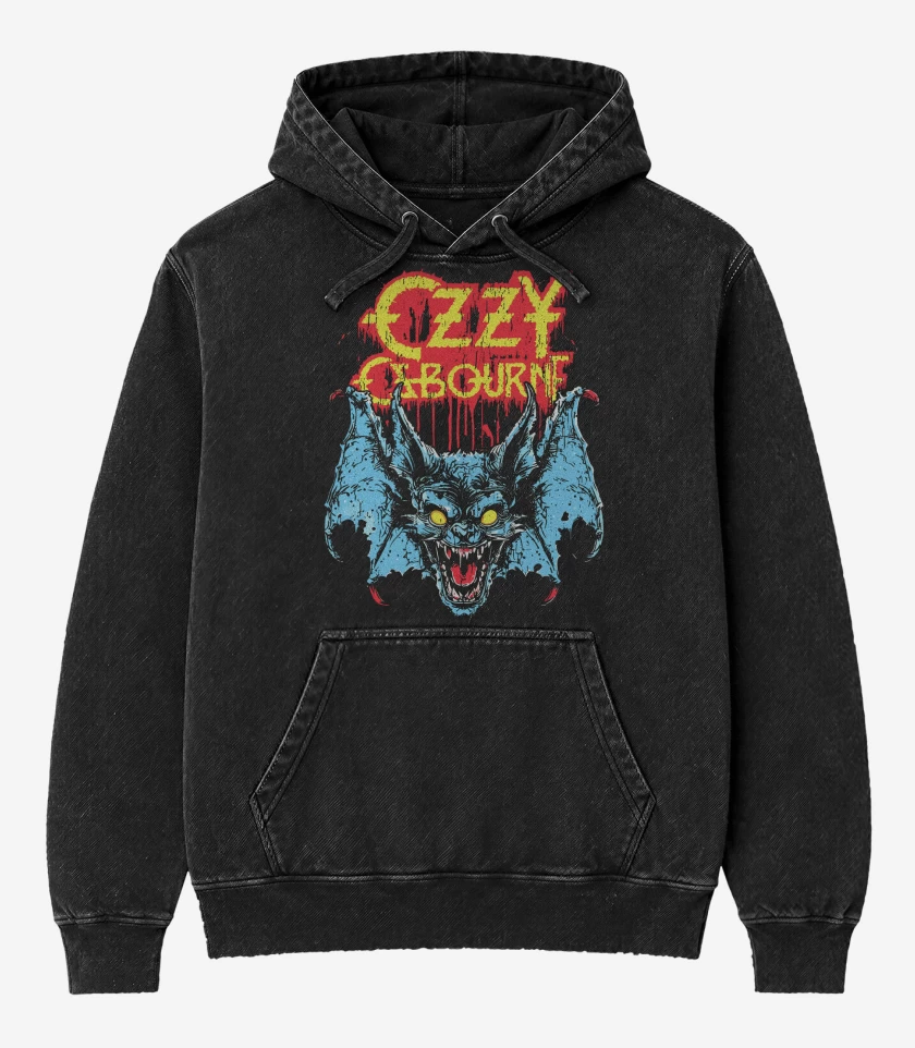 Poleron Canguro Acid Wash Negro de Ozzy Osbourne Rabid Bat