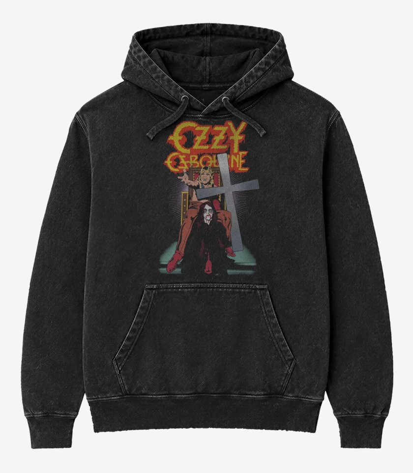 Poleron Canguro Acid Wash Negro de Ozzy Osbourne Possession