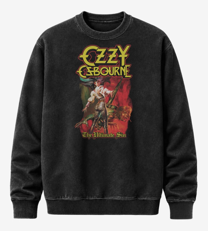 Poleron Polo Acid Wash Negro de Ozzy Osbourne The Ultimate Sin