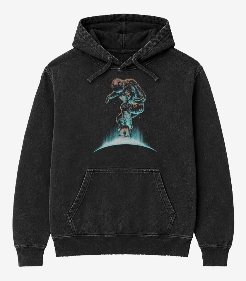 Poleron Canguro Acid Wash Negro de Astronauta 5
