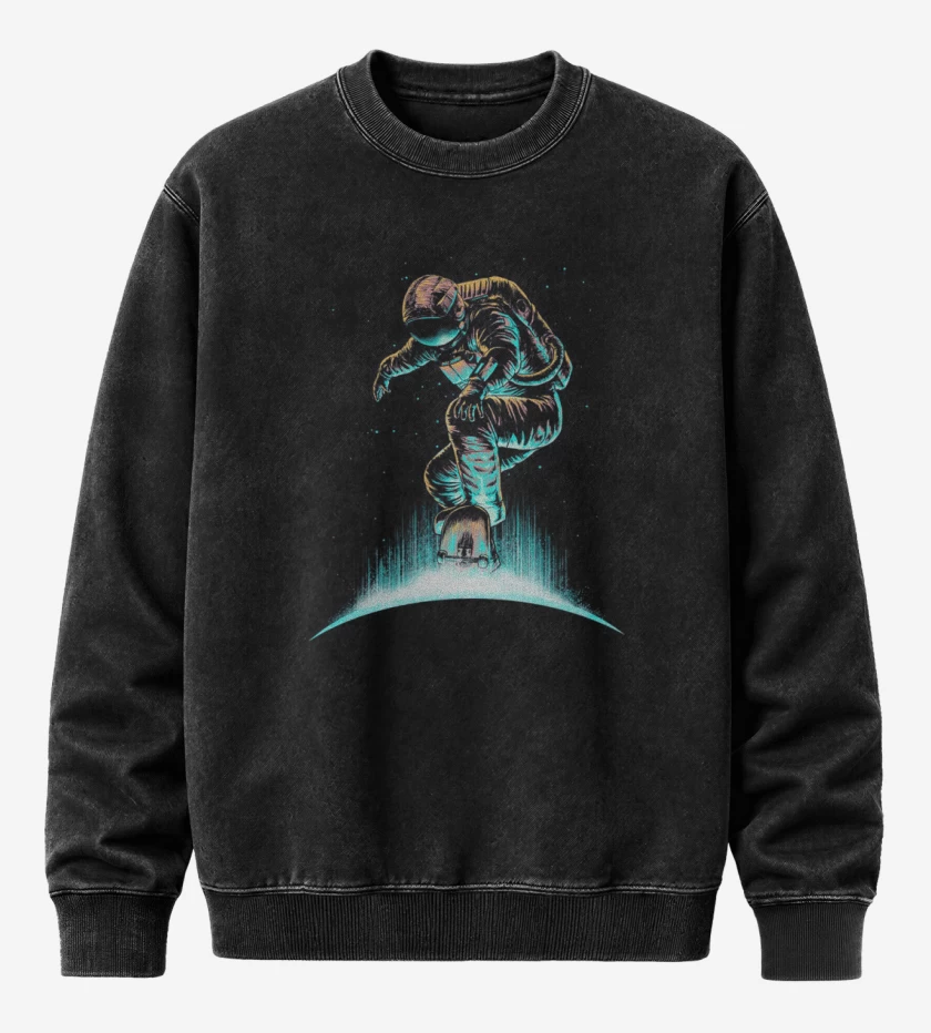 Poleron Polo Acid Wash Negro de Astronauta 5
