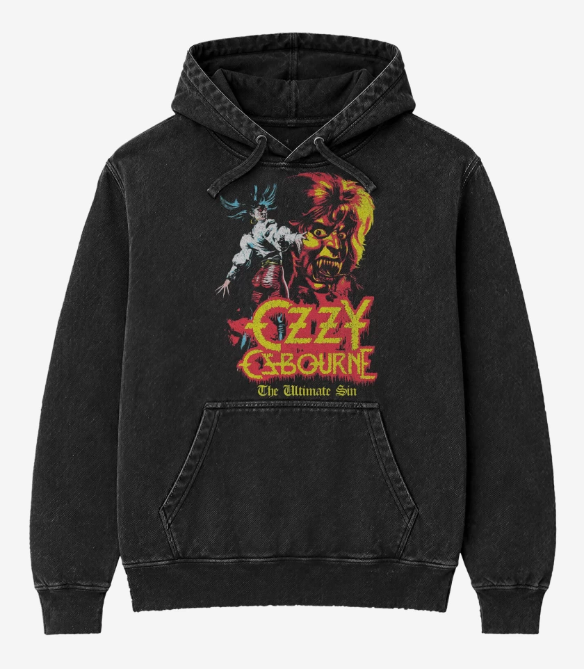 Poleron Canguro Acid Wash Negro de Ozzy Osbourne The Ultimate