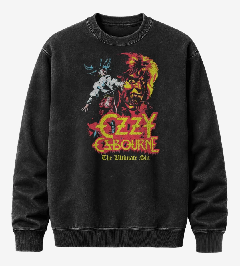 Poleron Polo Acid Wash Negro de Ozzy Osbourne The Ultimate