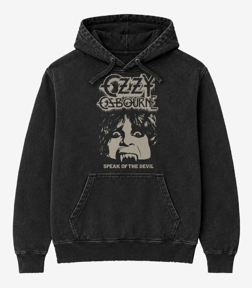 Poleron Canguro Acid Wash Negro de Ozzy Osbourne Hablando del Diablo